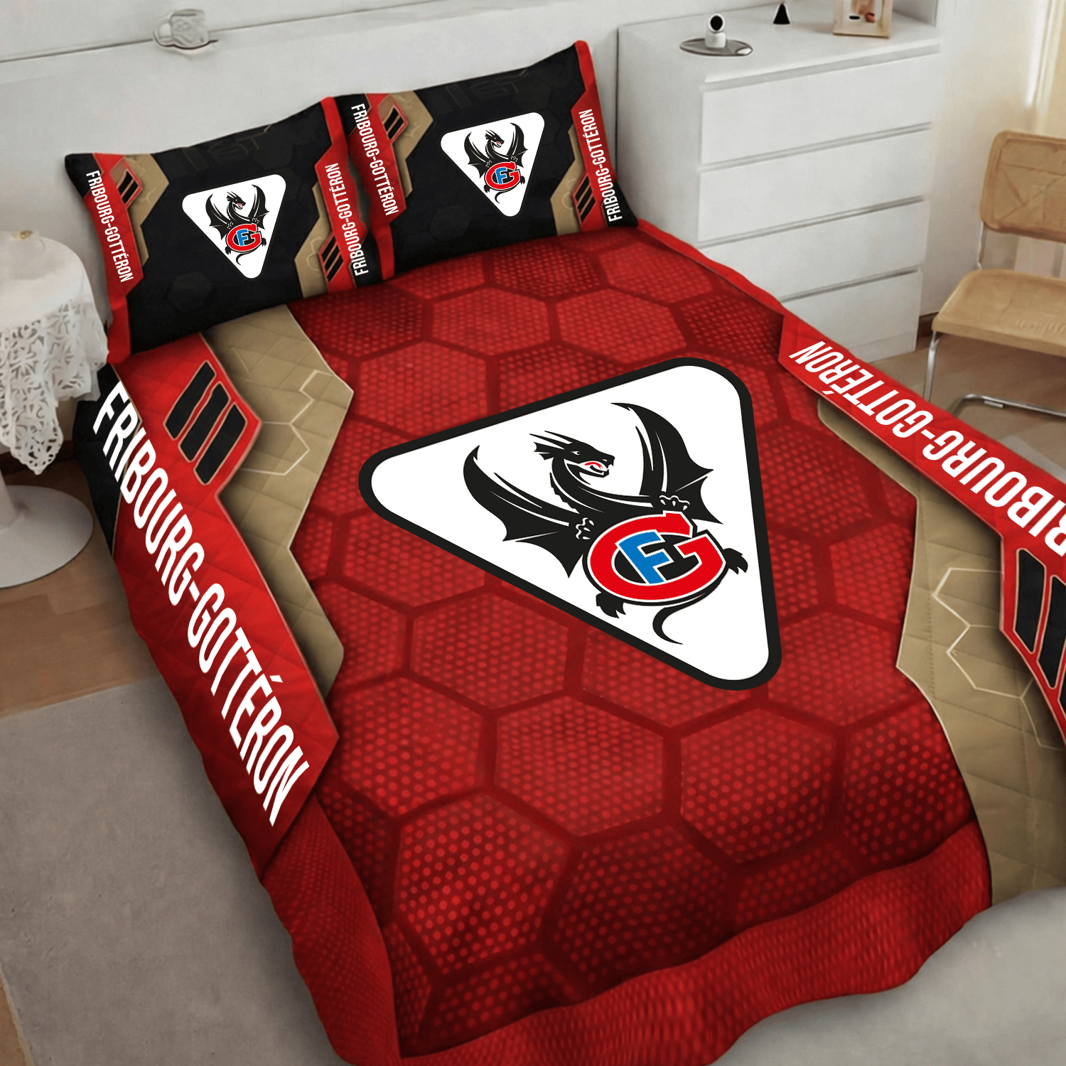 Fribourg Gottéron Inspired Full Bedding Set