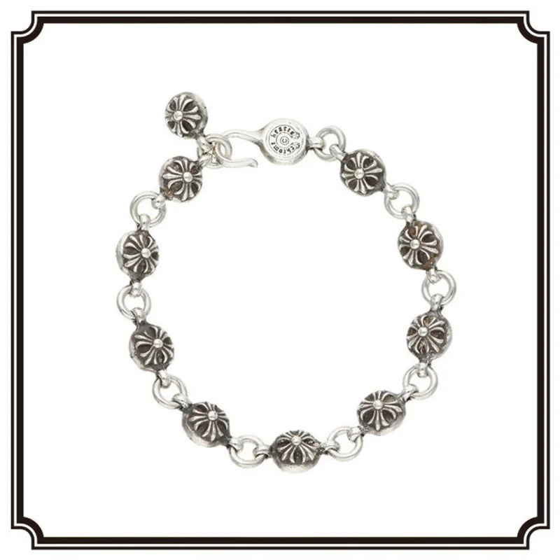 Gothic .925 Silver Bracelet with Ornate Floral Motif Links